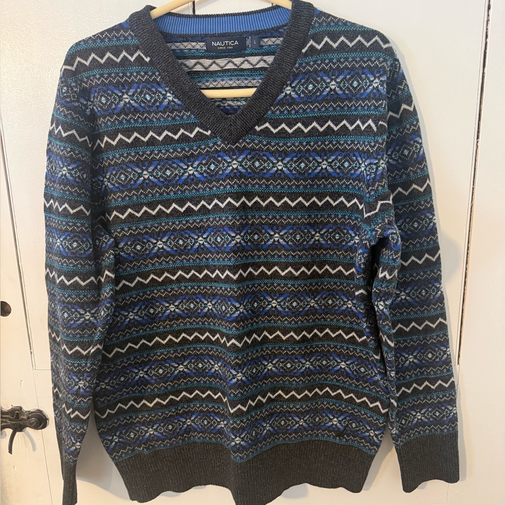 Nautica Men's V-Neck 100% Cotton Isle Knit Sweater